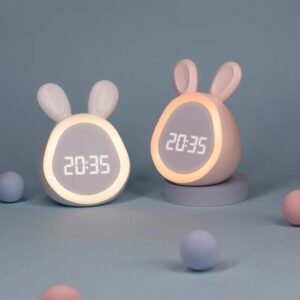 Kids Cute Rabbit Alarm Clock with Night Light | Stepless Dimming LED Digital Alarm Clock for Boys and Girls